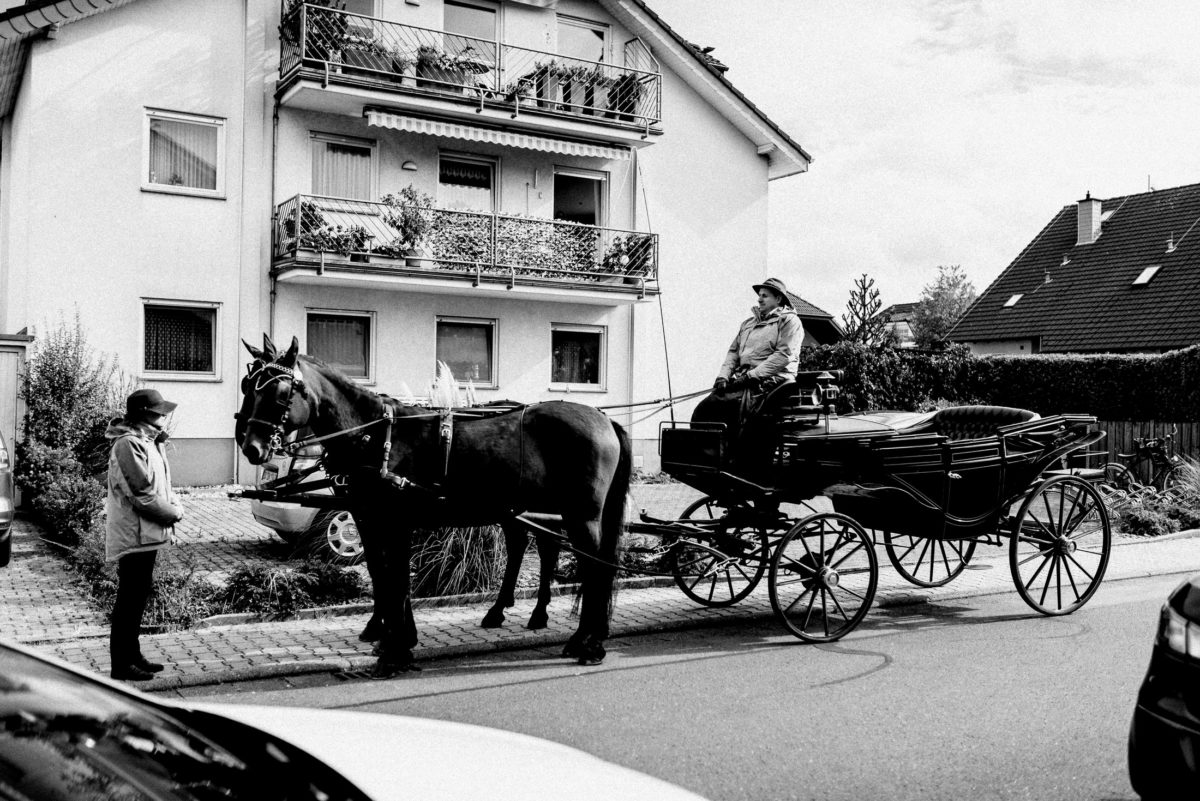 Pferde,Kutsche,Kutscher,Wohnhaus,Strasse