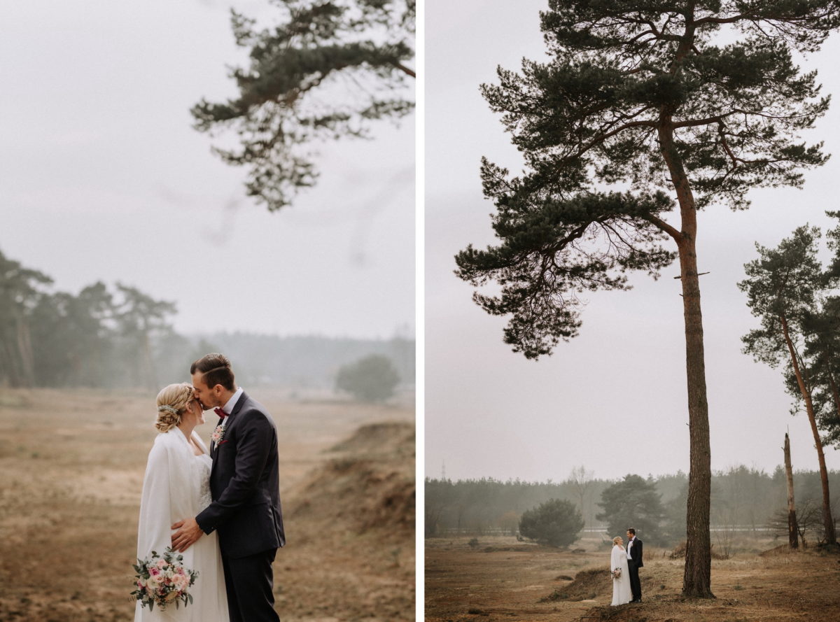 Hochzeitspaar,Shooting,Baum,Nebel,Kuss