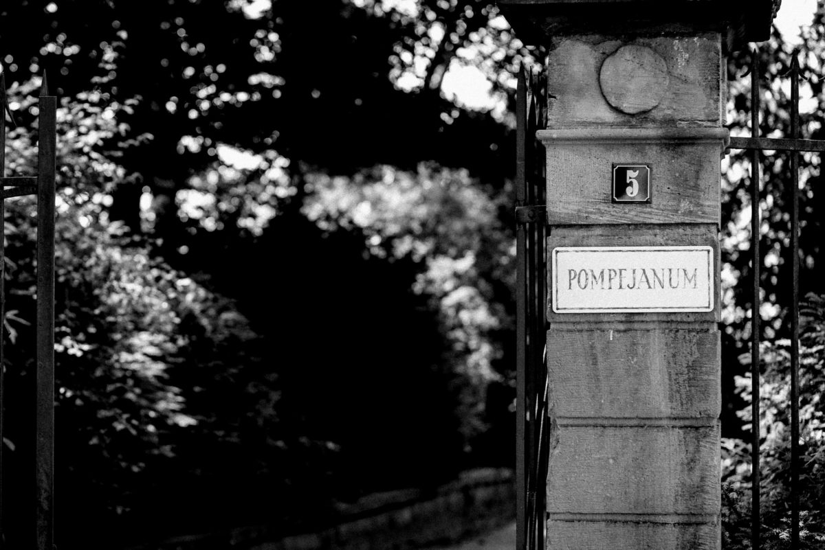 Pompejanum Aschaffenburg,Tor,Metallzaun,Bäume