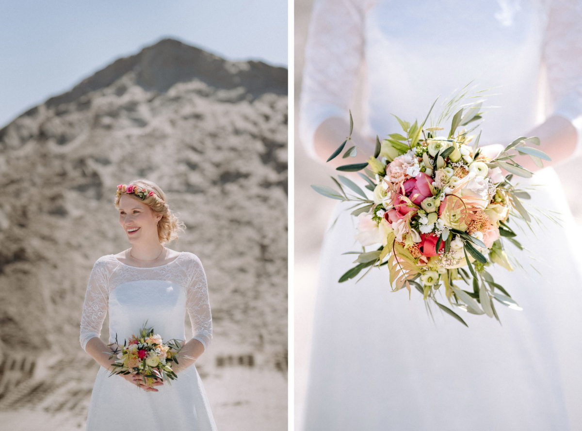 Braut,Brautkleid,Sand,sonne,Brautstrauß