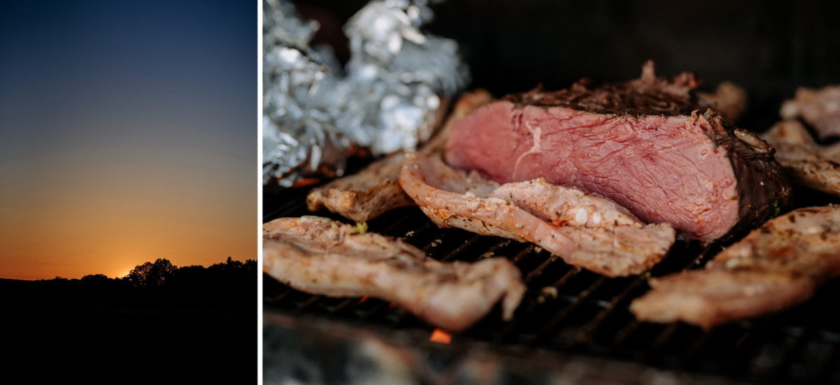 Sonnenuntergang,Grillfleisch,Grillrost,Alufolie,