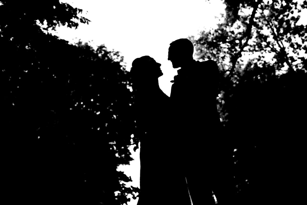 Silhouette Brautpaar,Bäume,Büsche