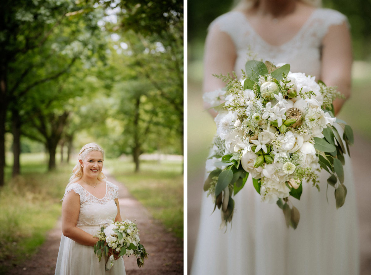 Braut,Hochzeitsshooting,weißer Brautstrauß