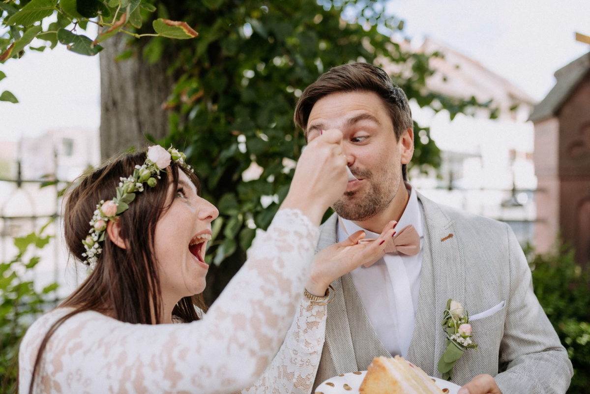 Löffel, füttern, Brautpaar, Torte, Kuchen, Blumenkranz