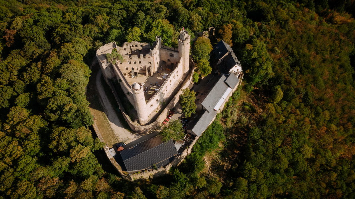 Drohne, Luftaufnahme, Schloss Auerbach, Bensheim, Darmstadt, Wald, Bäume